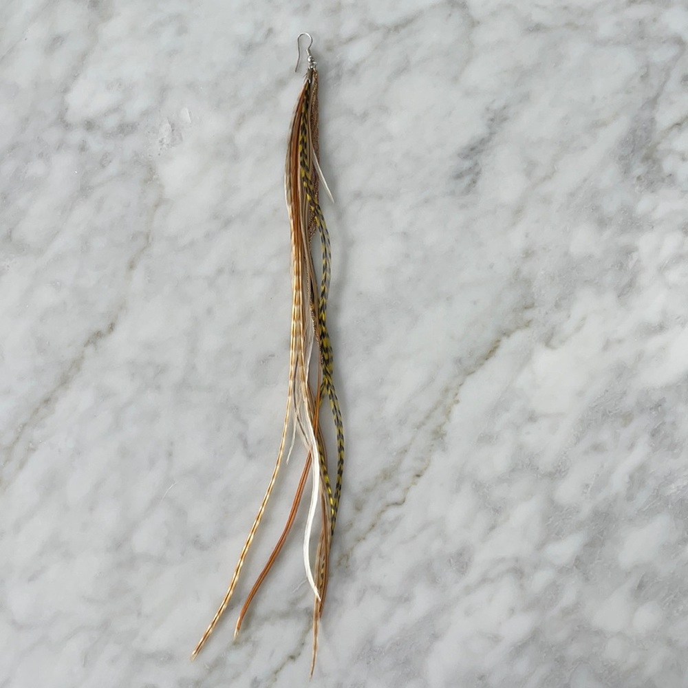 Boho Multi-Strip Feather Dangle Earring in Brown and Tan